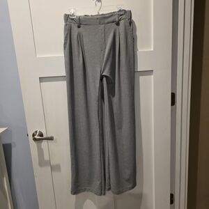 HALARA High Waisted Medium TALL Baggy Pants Pleated Wide Leg Waffle Casual Gray